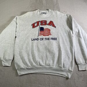 Vintage Lee Sweatshirt Mens L Gray USA Flag Land Of The Free Crewneck Patriotic